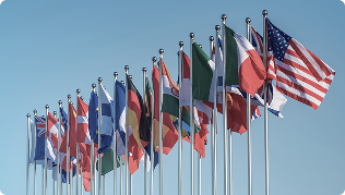 international flags at the winter sports park